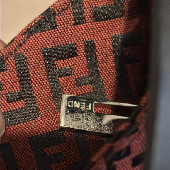 Fendi Zucca Pattern Red and Black Shoulder Bag with FF Monogram - Picture 14 of 16